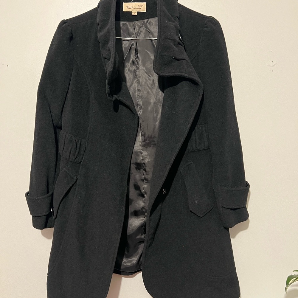 Black Trench Coat with Notched Lapel and Silky Lining
